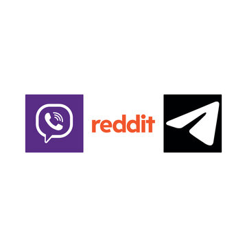 Flat vector icon selection featuring popular digital platforms Viber, Reddit, and Telegram. Clean UI design resource for mobile app interfaces and profile layouts.