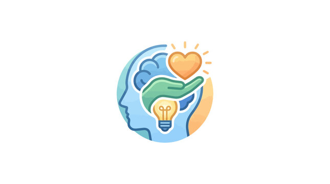 Mental Health Concept with Human Brain Heart and Lightbulb Illustration