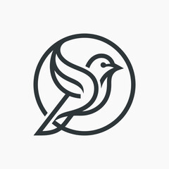 Obraz premium Circular flying bird logo with spread wings.
