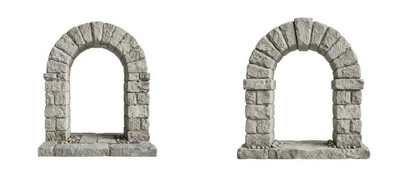 Two ancient stone arches standing side by side isolated on transparent background