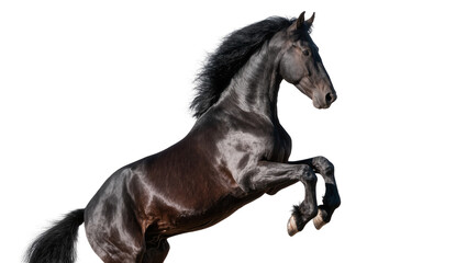 Black horse rearing up with mane flowing © Isolde
