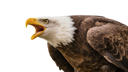 Naklejka premium Bald eagle with open beak and white head feathers