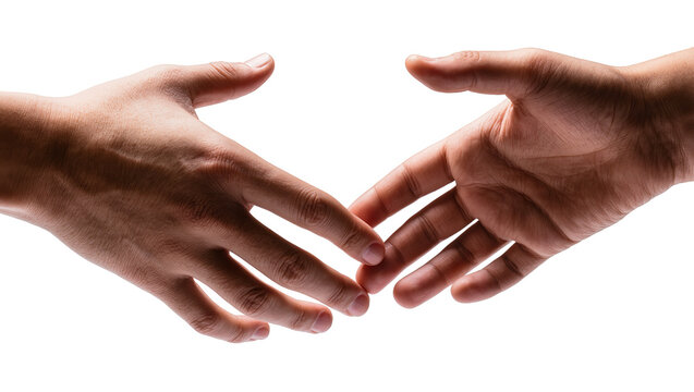 Two hands reaching for a handshake, close-up