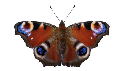 Peacock butterfly with orange blue, and black wings © Isolde