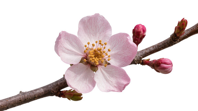 Pink cherry blossom flower with buds on branch