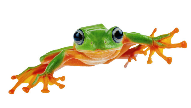 Green tree frog with orange belly and feet