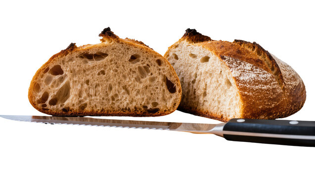 Artisan Sourdough Bread Halved with Serrated Knife
