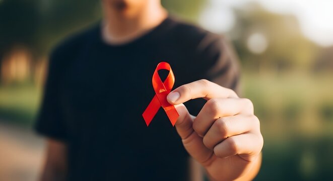 World aids day awareness red ribbon symbol of hope and support for hiv prevention and education