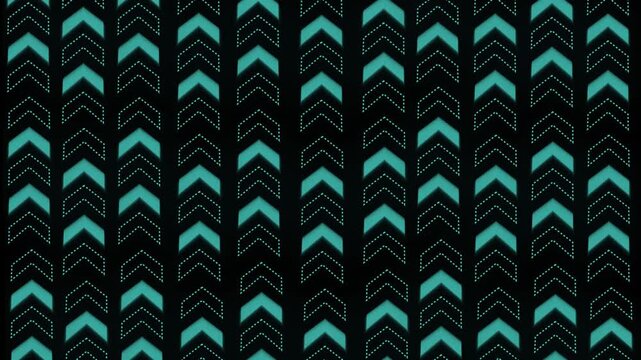 Repeating chevron pattern with dotted outlines background animation, vertical columns of arrows high contrast geometric texture