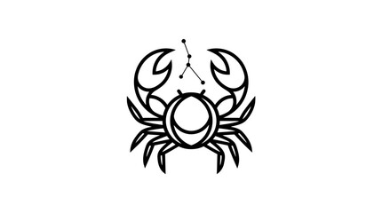 Minimalist black crab line art with celestial star constellation © pecel