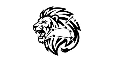 Stylized lion head with celestial star constellation vector design © pecel