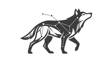 Minimalist wolf silhouette with cosmic star constellation design © pecel