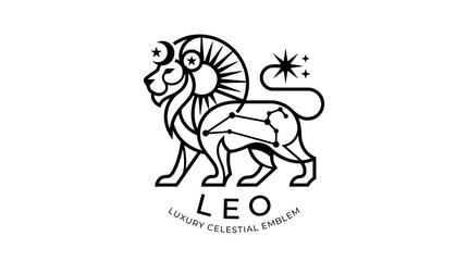 Minimalist lion celestial zodiac constellation line art emblem © pecel