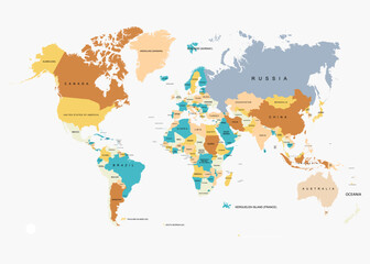 Fototapeta premium World map with countries colored by data flat vector illustration for global bu