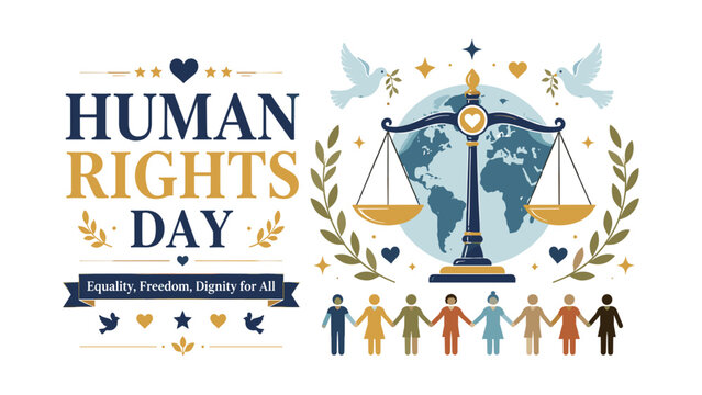 Human Rights Day Vector with Justice Scales and Globe