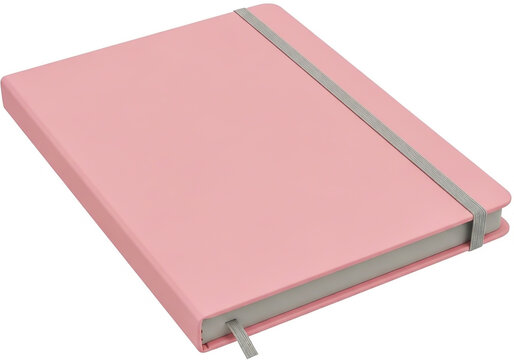 Closed pink notebook with elastic band closure