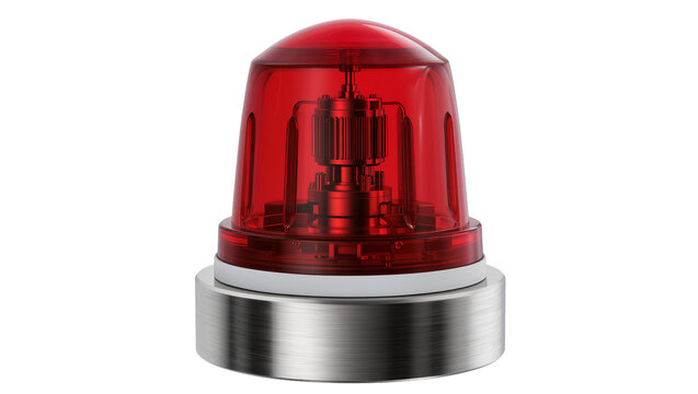 Red rotating beacon light with brushed metal base