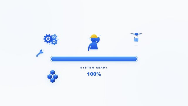 Industrial Loading Progress Bar with Construction Icons | 4K Motion Graphic