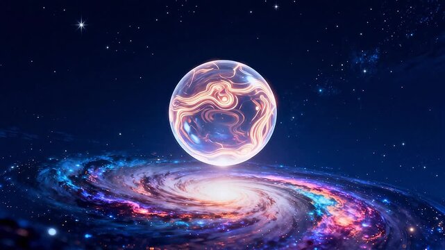 Galaxy with glowing orb in space