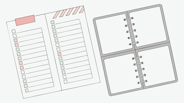 Vector illustration set of empty planner pages with todo lists and note sections