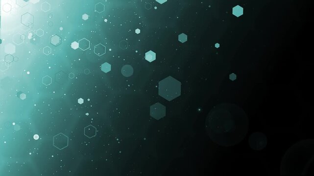 Abstract hexagonal honeycomb pattern fading from light left to dark right with scattered hexagon background animation