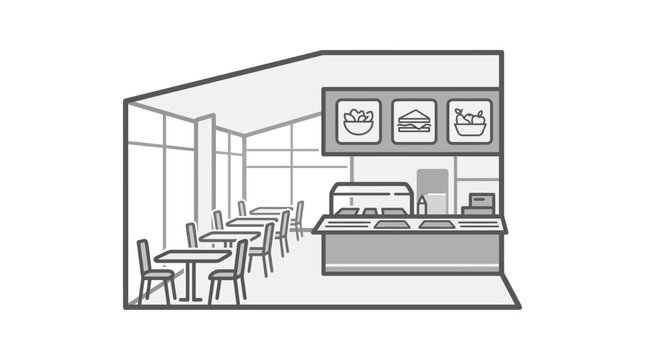 Dynamic Monochrome of a Modern Fast Food Caf with Seating and Counter Service with high quality professional line art symbols for modern creative design and digital branding projects