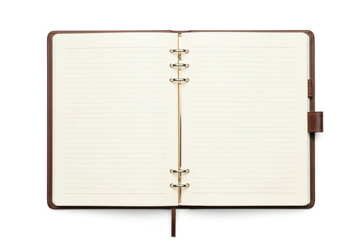 Open leather planner with ring binder and blank pages