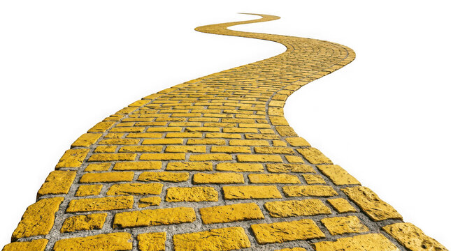 A winding yellow brick road isolated on transparent background