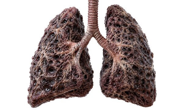 Advanced Idiopathic Pulmonary Fibrosis with Extensive Lung Scarring, Honeycomb Fibrosis and End-Stage Interstitial Lung Disease, Medical Illustration