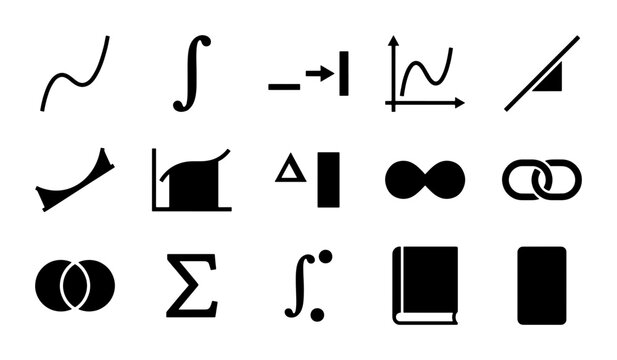 Math Symbols Vector Icons Set, Calculus, Algebra, Geometry, Science Icons, Education Graphics