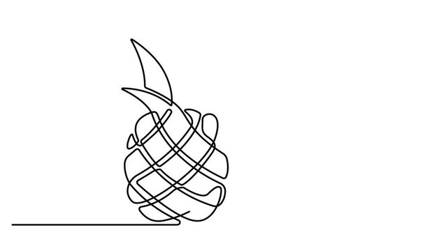 Animated self drawing of Continuous single line drawing of a fresh pineapple fruit with leaves. Full length one line animation. 4K video
