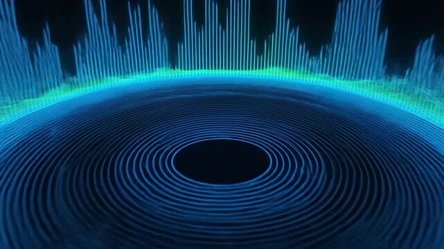 Glowing blue sound wave technology.