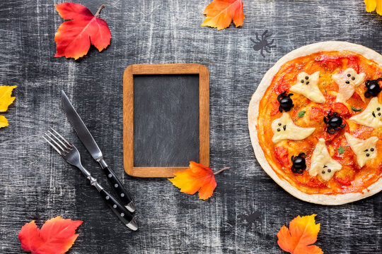 Autumn Pizza Flat Lay Background