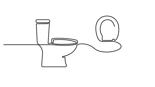 Animated self drawing of Continuous single line drawing of two toilets side by side. Full length one line animation. 4K video