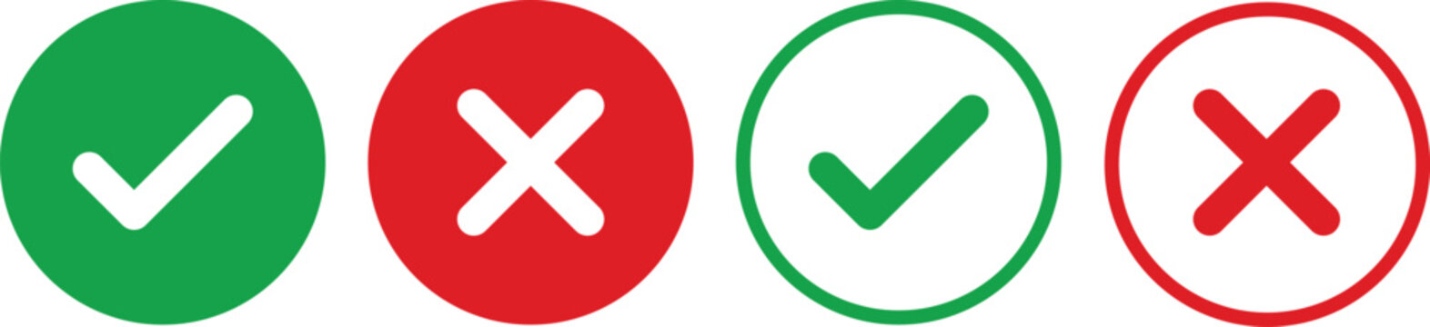 Red cross and Green check mark icon set. correct and incorrect sign. Right and wrong icons. Yes or no symbols 