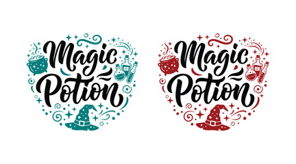 Halloween magic potion graphic design with witch hats and beakers © Siddikur