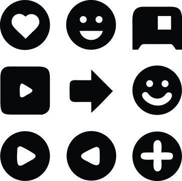 Set of social media icons and symbols in black silhouette style