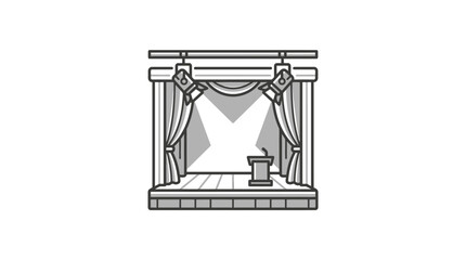 Obraz premium Sleek Minimalist Line Drawing of an Elegant Stage with Curtains Podium and Spotlight for Modern Presentations