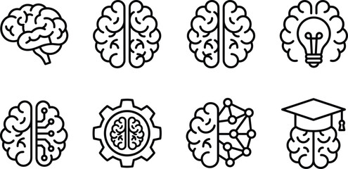 Fototapeta premium Brain Intelligence and Creativity Icon Collection with Neural Learning Education and Innovation Vector Set