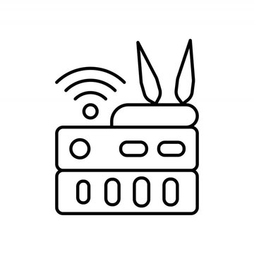 Animated network hardware device switch and router. Clean line graphic vector animation Minimalist light style for IT infrastructure configuration and data server.
