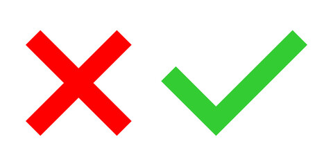 Green check mark and red x cross icons for approval and rejection. Yes or no check mark icons in green tick box and red cross. vector illustration © TaqwaaArtworks