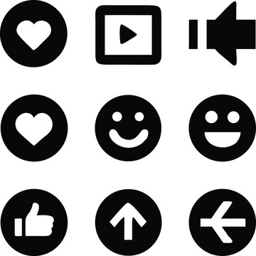 Collection of social media icons and symbols in black and white vector style