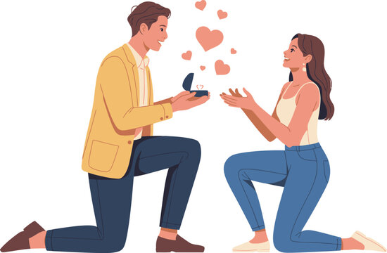 Man kneeling to propose marriage to girlfriend with engagement ring proposing marriage proposal engagement kneeling relationship boyfriend girlfriend surprised celebration romantic