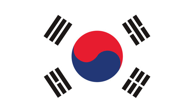 South Korea National Flag with Taegeuk and Four Trigrams on White Background