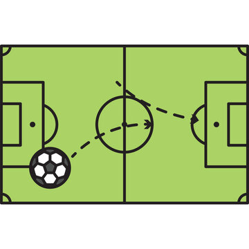 Soccer field tactic and ball movement play icon