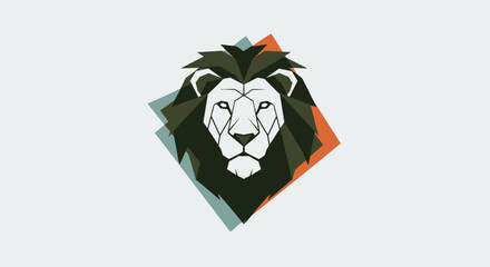 Stylized geometric lion face with a multi-colored mane and sharp angular features © Keong