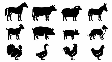 Black Silhouette Collection of Farm Animals and Poultry. © Siswa