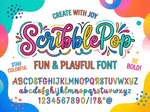 Colorful Playful Scribble Pop Font Display.