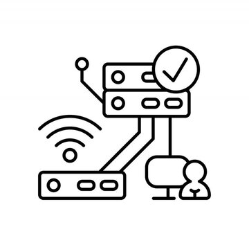 Network device ping testing connection verification animated graphic Minimalist light style. Diagnostic status check loop for server latency response and traceroute analysis.