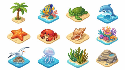 Colorful Tropical Ocean Life Illustration Set. © Roda
